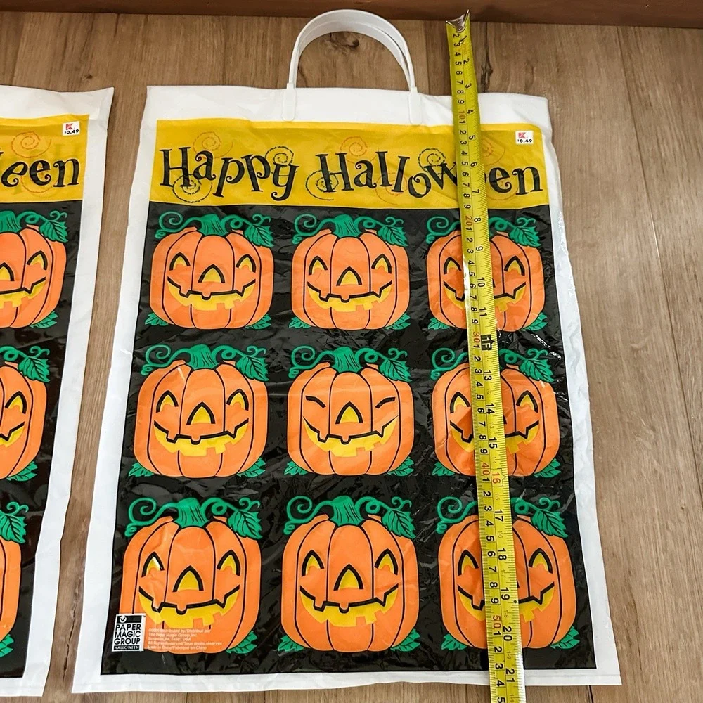 VTG (2) NEW 2005 Kmart Halloween Pumpkin Jack O Lantern Plastic Bags Handle